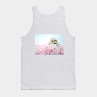 Japan Osaka castle and sakura watercolor painting Tank Top